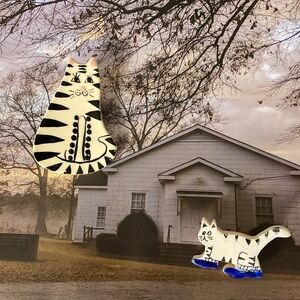 (2) Black and White Kitty Cat Cats with Blue Shoes (2.5” x 1.75”) (1.5” x 1”)
